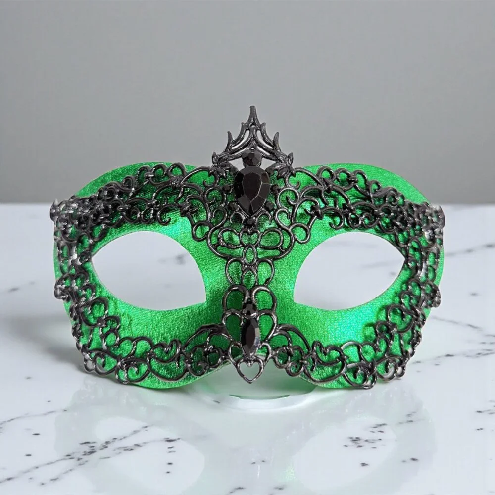 Mens masquerade mask, Black green mask, Venetian mask, Prom mask, 2 in 1 mask